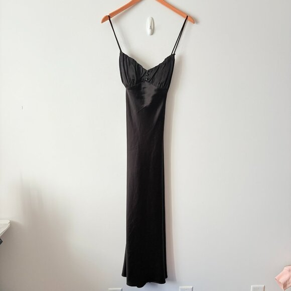 Zara Satin Midi Slip Dress Black Size Large - Picture 4 of 7